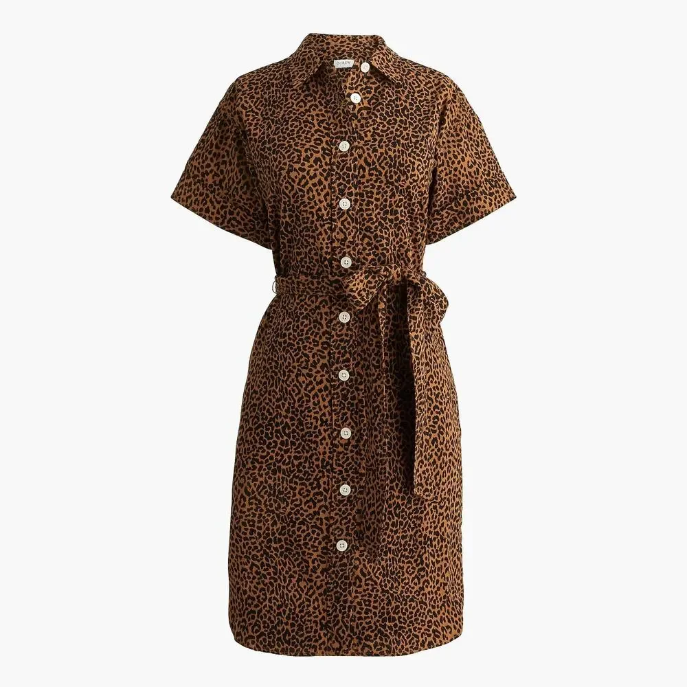 NWT J.Crew Factory Leopard Linen Blend Shirt Dress Belted Large - Picture 7 of 13